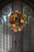 Admired By Nature 24 Inch Artificial Fall Pumpkin Sunflowers Wreath Wall Door Farmhouse Decor For Home Office Thanksgiving Harvest Wreaths For Front Door Cemetery Wreaths Indoor Outdoor, Green/Autumn