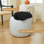 XeGe Fluffy Faux Fur Inflatable Pouf Ottoman, Comfy Portable Shaggy Fuzzy Foot Stool Anti-Slip, Plush Foot Rest Floor Pouf Home Decorative, Round Ottoman Cushion for Living Room Bedroom, Black