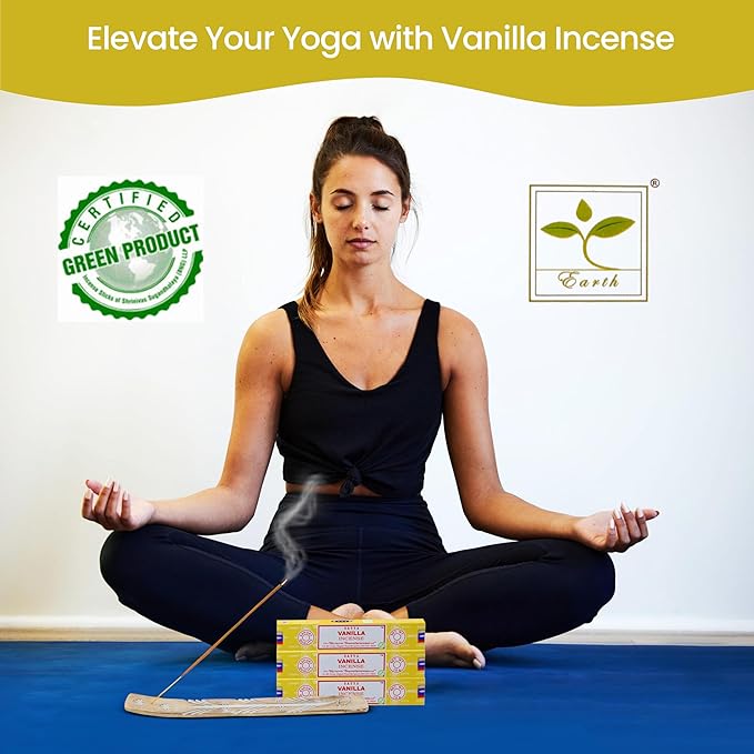 Satya Vanilla Incense Sticks - Bng 15gmx12 Pack With Raajsee Incense Holder Bundle - Nagchampa Natural