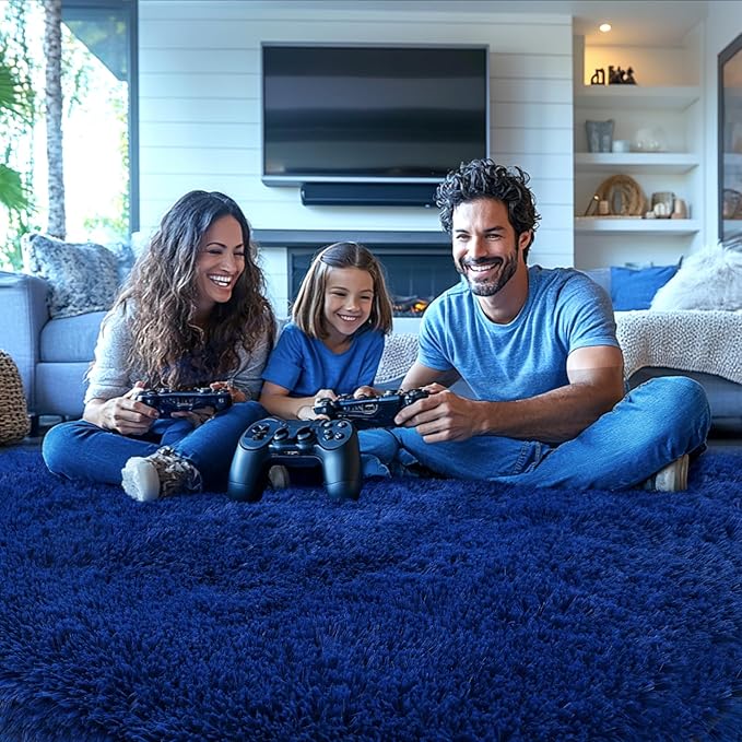 7x10 Area Rug for Living Room: Blue Area Rug 7 x 10 Large Bedroom Rugs-Fluffy Shag Rug Modern Indoor Soft Shaggy Fuzzy Floor Carpet for Living Room,Bderoom (7x10 Feet.Blue)
