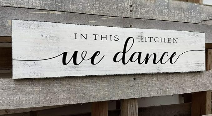 in This Kitchen We Dance Sign, Rustic Farmhouse Wood Wall Hanging Kitchen Plaque Decorations, Kitchen Sign Decor for Dinning Room (Dance) 6x18 Inch