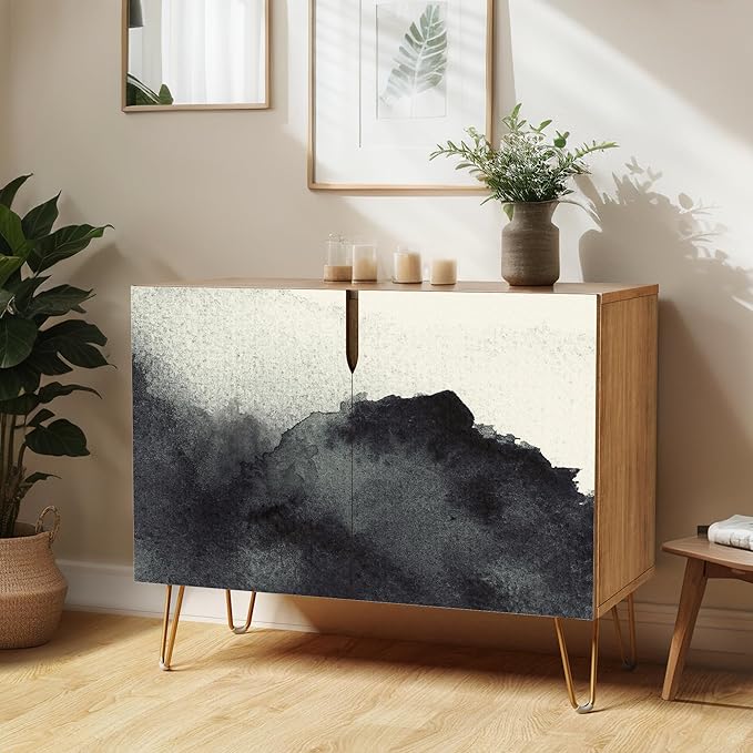 SIGNWIN Sideboard Buffet Cabinet, Kitchen Storage Cabinet with 2 Doors, Dark Duotone Watercolor Paint, Cupboard Console Table for Dining Room - 35" L x 18" W x 29" H