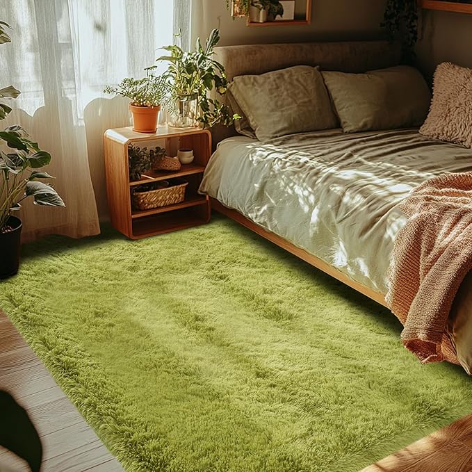 Green Area Rug for Bedroom: 3x5 Plush Shag Carpet-Modern Fuzzy Furry Soft Rugs for Kids Girls Room,Shaggy Rug for Dorm Home Decor(3x5 Feet,Light Green)