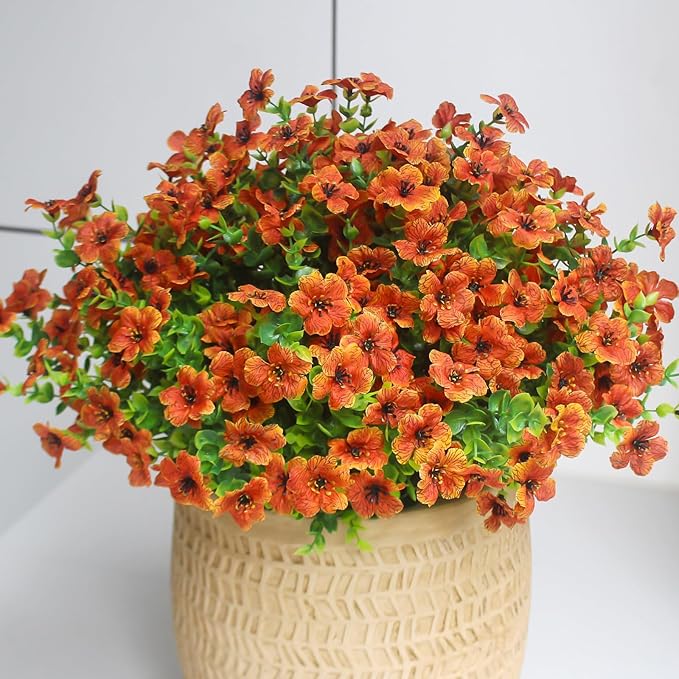 Fake Mums Artificial Outdoor Flowers 12 Bundles Autumn Fall Plants Daisy Faux Orange Blooms for Front Porch Window Box Patio Table Centerpieces Decor(Orange Daisy)