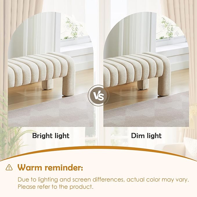 43.3" Bedroom Bench, Upholstered Entryway Bench, Modern End of Bed Ottoman with Solid Wood Legs and Adjustable Foot Pegs for Entryway, Dining Room and Living Room (Beige Linen)