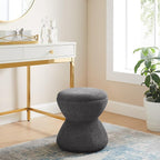 VANOMi Multi-Functional Boucle Ottoman, Vanity Stool Chair, Sturdy Rotating Wooden Footstool, Suitable for Living Room, Bedroom, and Entryway, Without Installation, Swivel, Dark Grey