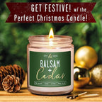 Balsam Candle, Christmas Candles Scented - 'Balsam + Cedar' Soy Candle, w/Balsam Fir, Cedar & Citrus - Infused with Essential Oils I Balsam Fir Candles I 9oz, 50Hr, Made in USA