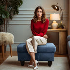 Ottoman Rectangular Storage Ottoman Bench, Flannel Footrest Stool Footstool with Lid for Living Room, Bedroom, Entryway, Blue, 28.5"x19"x17.5"