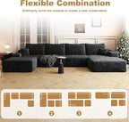 136" Sectional Couches for Living Room Modern Modular Sofa with L-Shape Couchs Upholstered Boneless Couch Deep Seat Sectional Couch with Chaise (Black, Right Facing Chaise+3Seaters+Ottoman)