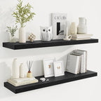 Fun Memories 40" Rustic Wood Floating Shelves with Invisible Brackets for Storage & Decor, Deep Wall Mounted Shelves for Bathroom, Kitchen, Living Room (Black, Set of 2)