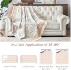 JINCHAN Boho Floral 100% Cotton Blanket 4-Layer Throw Blanket with Tassel Taupe and White Flower Butterfly Soft Luxury Rustic Farmhouse Decor Blanket for Couch Bed 80x90 inch All Season gift for women
