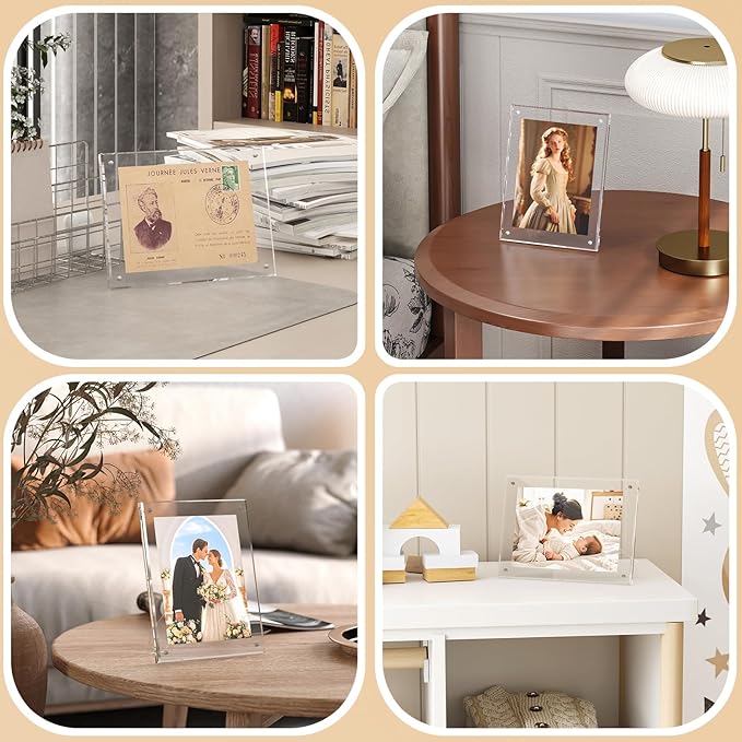 Egofine 4x6 Acrylic Picture Frame, Clear Picture Frame with Stand, Magnetic Acrylic Photo Frame for Tabletop Display Horizontally or Vertically