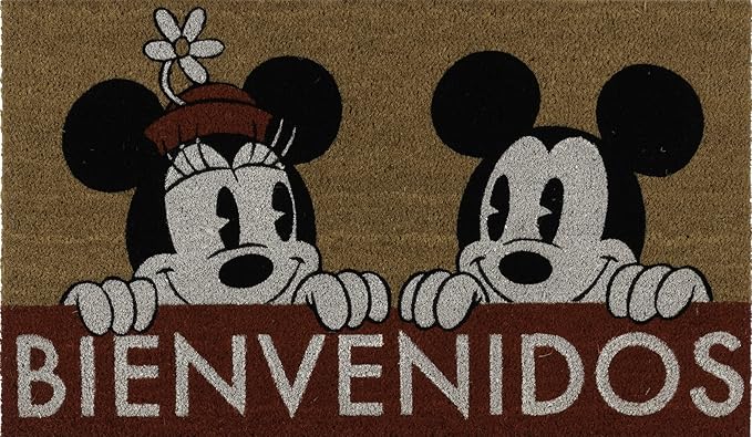 Gertmenian Disney Mickey Mouse Doormat Rug Retro Front Door Coir Mat Welcome Home Indoor Outdoor Entryway Carpet, 2-Pack 20x34, Minnie Bienvenidos/Hola