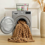 Cozy Bliss Faux Fur Throw Blanket for Couch, Cozy Warm Plush Striped Blanket for Sofa Bedroom Living Room, 50 * 60 Inches Toasty Brown