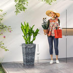 Outsunny Tall Planters for Outdoor Plants Set of 3, 24 in Taper Planters with Drainage Holes, Rattan Decor Plant Pots for Indoor Outdoor Front Porch Patio Backyard, Gray