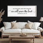 As For Me And My House We Will Serve The Lord Framed Wall Art, 40''×15'' Positive Religious Rustic Bible Verse for Christian God Jesus Christ Prayer, Vintage Horizontal Holy Catholic Scripture Decor