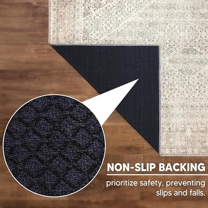 Keen Home Design 6x9 Rug - Machine Washable Area Rug with Non-Slip Backing, Ideal for Living Room, Dining Room, Bedroom - Vintage, Easy Clean, Durable, Low Pile Rug - (6' x 9')