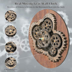 HOIBAI Large Wall Clock, Wall Clocks for Living Room Decor 20 Inch Farmhouse Vintage Rustic Kitchen Wall Decor Vintage Roman Oversized Wall Clock for Home Bedroom House, Moving Gears Clock