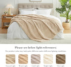 Amélie Home Luxury Striped Faux Fur Throw Blanket for Couch, Embossed Split Fur Cozy Fuzzy Fluffy Luxurious Soft Plush Sofa Chair Bed Gift Blankets for Women Men Wife Friend, 55"x70", Beige