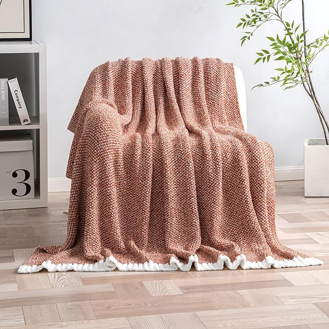 MIULEE Fall Rust Super Soft Throw Blanket for Bed, Twin Size Cozy Fluffy Warm Blankets Knit Blankets for Couch, Sofa, Chair, Living Room, Camping, Picnic, 60 x 80 inch