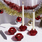 VOHO Vintage Red Candlestick Holders for Christmas Decorations, 6pcs Stackable Candle Stick Candle Holder for Valentines Day Decoration, Ribbed Taper Candle Holders for Candlesticks & Tea Lights