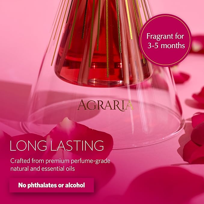 Agraria Cedar Rose Reed Diffuser Set, 12 Reeds Essential Oil Scent Diffusers for Home Fragrance, Luxury Glass Reed Diffuser Gift Set