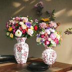 Chinoiserie Vase,6 inch Red and White Vase,Vintage Ceramic Vases,Flower Vase for Centerpiece,Chinese Cute Vases for Living Room, Office,Home Decor (Red White, Small)