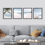 SIGNWIN Framed White Beach Shore Tropical Palm Tree Island Wall Art, Set of 4 Landscape Colorful Wall Decor Prints, Nature Wilderness Wall Décor for Living Room, Bedroom - 11"x14" Black