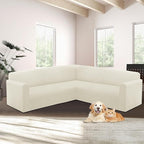 HDCAXKJ Sectional Couch Cover L Shape Stretch Sofa Covers Washable Jacquard Corner Couch Slipcover Non Slip Sectional Slip Cover U Shaped Furniture Protector for Pets Dogs (Ivory White, Small)