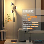 RGB Tree Floor Lamp for Living Room, Stepless Dimmable Tall Standing Lamp with Remote, Touch Control and 3 Rotatable Light, Bright LED Lights for Bedroom with 4 Color-Changing, Oil Rubbed Bronze