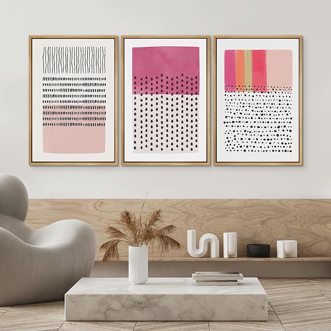 SIGNWIN Framed Canvas Print Wall Art Set Pink Geometric Color Block Collage Abstract Shapes Illustrations Modern Art Contemporary Minimal Ultra for Living Room, Bedroom, Office - 16"x24"x3 Natural