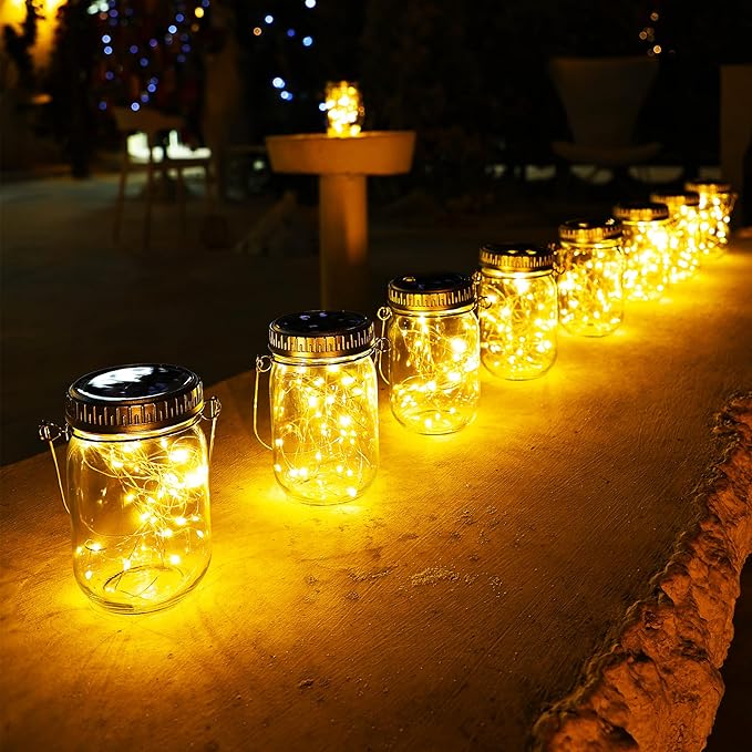Cooo 12 Pack Solar Lanterns Outdoor Waterproof Upgraded Crystal Glass Solar Mason Jar Lights 30 LED 215% Larger SolarPanel, Anti-Rust Lid（Just a Little More,Get Double The Delight-Warm White）