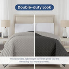 Martex Reversible Coverlet – Full Queen Size Quilt - Lightweight Full Size Bedding– Durable Queen Size Quilts for Bed – Soft - Easy Care Bedding – Light Gray/Graphite