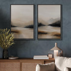 SIGNFORD Framed Canvas Print Wall Art Set Abstract Mountain Landscape Neutral Beige and Black Illustration Modern Art Decorative Nordic Nature for Living Room, Bedroom, Office - 24"x36"x2 Black