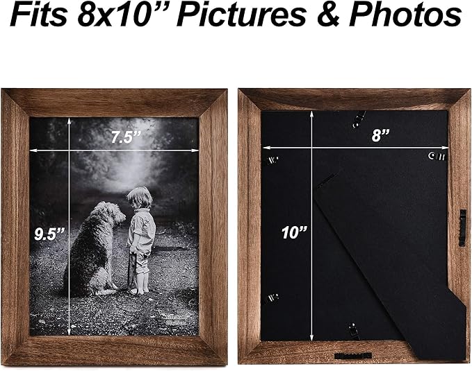 Yaetm-8x10 Picture Frame, Natural Solid Wood Photo Frame Display for Tabletop And Wall High Definition Glass Carbonized Black(2 pack)