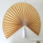 Fan Wall Decor, Japanese Giant Fan, Large Bamboo Fan Wall Art For Boho Hanging Headboard, Decorative Folding Fans For Over Bed, Asia Trending (Ivory 48inch)