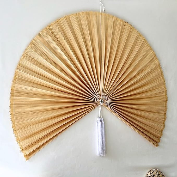 Fan Wall Decor, Japanese Giant Fan, Large Bamboo Fan Wall Art For Boho Hanging Headboard, Decorative Folding Fans For Over Bed, Asia Trending (Ivory 40inch)