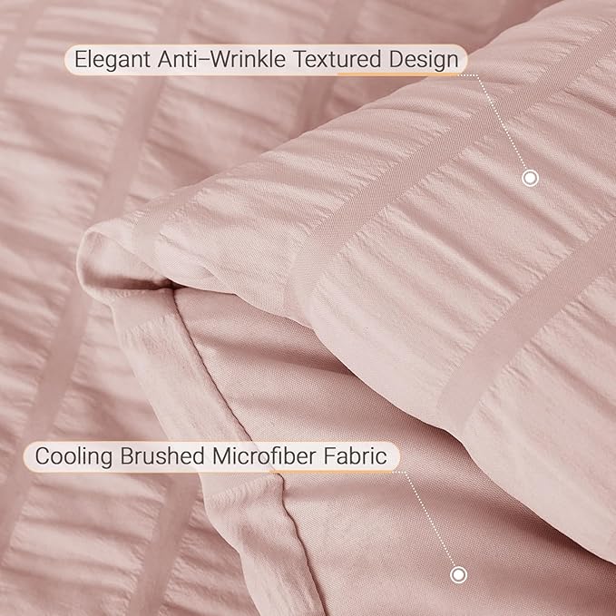 MUXHOMO 5 Pieces Twin XL Comforter Set, Seersucker Bed in a Bag Twin XL Size, All Season Luxury Bedding Set with Comforter, Flat Sheet, Fitted Sheet, Pillowcase & Sham, Rose Gold