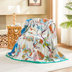 Summer Throw Blanket, 90"x98" Reversible Bohemian Flower Blanket, 100% Cotton Muslin Breathable Woven, Farmhouse Decorative Throw Blanket
