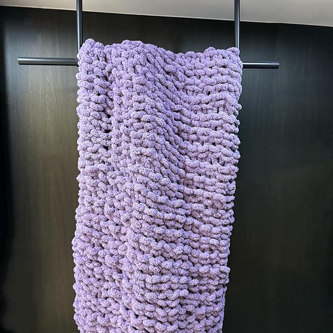 Chunky Knit Blanket Throw 48"x71", Chenille Throw Blankets, Handmade Warm & Cozy Blanket Couch Bed Home Decor, Soft Breathable Fleece Banket, Christmas for Couch Bed Sofa Best Gift (Purple)