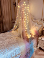 Comtelek Mosquito Net Bed Canopy for Girls,Rainbow Canopy Bed Curtains Full Queen Size from Ceiling,Dome Mosquito Netting Bed Tent Twin Girls Princess Canopy King Bed Decor