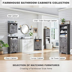 Corner Bathroom Cabinet, Farmhouse Small Corner Cabinet with Barn Door & Adjustable Shelf, Storage Cabinets for Bathroom, Kitchen, Living Room, Grey Wash