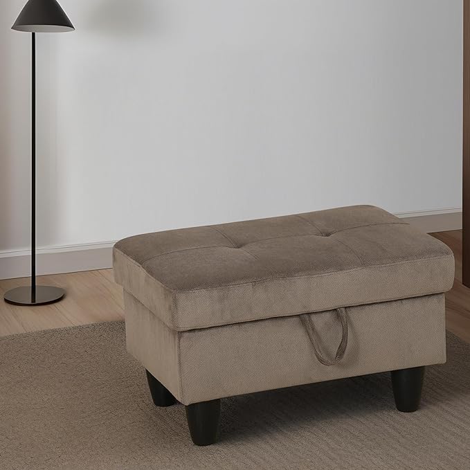 Ottoman Rectangular Storage Ottoman Bench, Flannel Footrest Stool Footstool with Lid for Living Room, Bedroom, Entryway, Brown, 28.5"x19"x17.5"