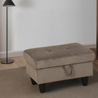 Ottoman Rectangular Storage Ottoman Bench, Flannel Footrest Stool Footstool with Lid for Living Room, Bedroom, Entryway, Brown, 28.5"x19"x17.5"