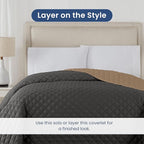 Martex Reversible Coverlet – Twin Bed Quilt – Lightweight Twin Size Bedding – Durable Quilts for Bed – Soft - Easy Care Bedding – Graphite/Khaki