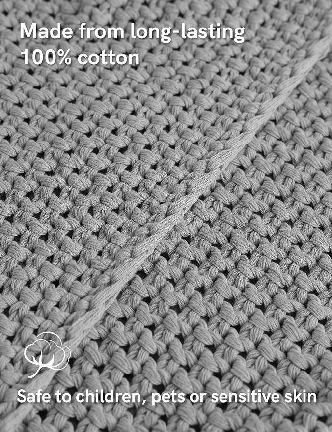 YnM Chunky Cotton Knit Throw Blanket, Cable Knit Throws for Bed Couch Sofa, Comfy & Relaxing, Decorative Piece for Farmhouse Modern Boho Rustic Scandinavian Chic Vibe, Moon Grey 50x60 Inches