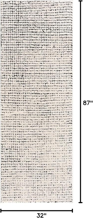 BoutiqueRugs Keita Contemporary Mosaic Runner Rug - High Pile Fluffy Soft Shag Carpet for Hallway, Kitchen - Black and White - 2'8" x 7'3" Runner
