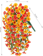 Ivydale 2 PCS Artificial Hanging Flowers Fake Plants Outdoor,Silk Morning Glory Faux Flowers with Eucalyptus Leaves,UV Resistant Realistic Hanging Plants for Home Garden Decor (Yellow+Orange)