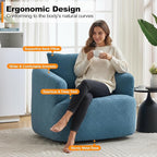 Luxlen Swivel Accent Chair with Pillow for Living Room, Teddy Fleece Upholstered Single Sofa, 360° Rotating Barrel Chair with Metal Base for Bedroom, Office, Apartment - Blue