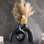 Hug Snuggle Hollow Donut Ceramic Vases, 9 Inch Modern Nordic Minimalist Decorative Vase for Home Decor Table Centerpiece Bookshelf Office Entryway Aesthetic Decoration (Matte Black)